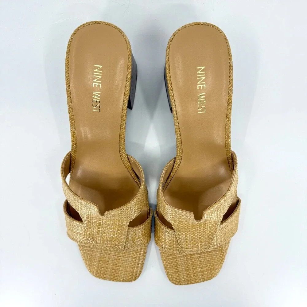 NEW (BOX, NO LID) - Nine West Women's‎ GANDA2 Tan Woven Block Heel 10 Medium WN
